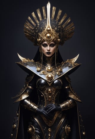 Space empress Zogrina from Pluto reviews her troops, avant-garde armor, cosmic hat, Dark art in the style of Caravaggio
,alien,ral-bling,futuristic alien