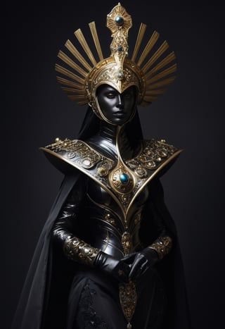 Space empress Zogrina from Pluto reviews her troops, avant-garde armor, cosmic hat, Dark art in the style of Caravaggio
,alien,ral-bling,futuristic alien