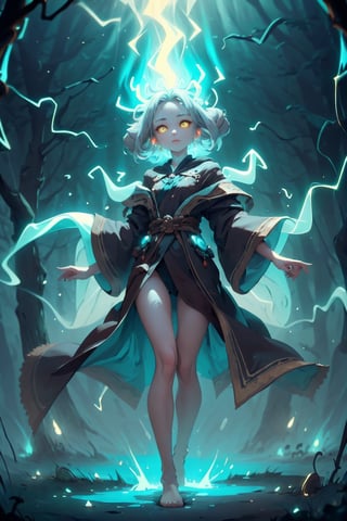 (masterpiece, best quality), (1 girl, cute, small body), yellow eyes, gray hair, fade with sideburns, Style-GravityMagic, solo, (full body:0.6), thigh gap, looking down, detailed background, detailed face, fungal mage, calm, dark brown robes, swirling brown magical energy in the air, nature, folkloric, underbrush, fungal wisps, living mushrooms in background, mysterious dark night, faint bioluminescence, ethereal atmosphere, lightningmagicAI,