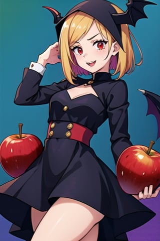 Anime girl in a devil costume holding a red apple, anime demon girl, Anime girl wearing a black dress, vampire girl, demon girl, gothic maiden anime girl, beautiful vampire queen, Succubus in a tight short dress, vampire fashion, 17-year-old gothic anime girl, Gapmoe Yandere Grimdark, Cute Succubus, anime monster girl, female vampire knight.