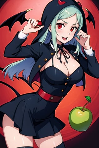 Anime girl in a devil costume holding a red apple, anime demon girl, Anime girl wearing a black dress, vampire girl, demon girl, gothic maiden anime girl, beautiful vampire queen, Succubus in a tight short dress, vampire fashion, 17-year-old gothic anime girl, Gapmoe Yandere Grimdark, Cute Succubus, anime monster girl, female vampire knight.