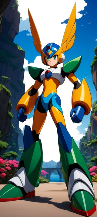 alone, aining at viewer, gloves, 1 boy, mouth closed, green eyes, full body, long hair, blonde, male focus, white gloves, helmet, serious, android, zero \(mega man\), shoulder_armor, front, exa_wings, (green_armored), general, luxury, fire, style Akira Kitamura design, perfect lines, perfect details, perfect lines, hyper detailed, official style, cartoon,




Perfect proportions, Strong brightness, intricate details, vibrant colors, detailed shadows, perfect borders,

PNG image format, sharp lines and borders, solid blocks of colors, over 300ppp dots per inch, (anime:1.9), 2D, High definition RAW color professional photos, photo, masterpiece, ProRAW, high contrast, digital art trending on Artstation ultra high definition detailed anime, detailed, hyper detailed, best quality, ultra high res, high resolution, detailed, sharp re, lens rich colors, ultra sharp, (sharpness, definition and photographic precision), (blur background, clean and uncluttered visual aesthetics, sense of depth and dimension, professional and polished look of the image), work of beauty and complexity. (aesthetic + beautiful + harmonic:1.5), (ultra detailed background, ultra detailed scenery, ultra detailed landscape:1.5),
fidelity and precision,
minute detail, clean image, exact image, polished shading, detailed shading, polychromatic tonal scale, wide tonal scale,Anime