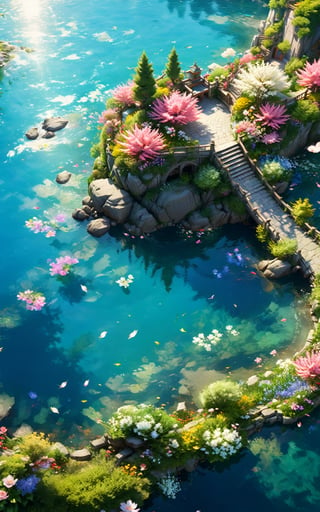 (extremely detailed CG unity 8k wallpaper),(((masterpiece))), (((best quality))), ((ultra-detailed)), (best illustration),(best shadow), ((an extremely delicate and beautiful)),dynamic angle,floating, fairyland,dynamic angle,sea of flowers,beautiful detailed garden,wind,classic,spring, (detailed light),feather, nature, (sunlight), river, forest,(((floating palace))),((the best building)),beautiful and delicate water,(painting),(sketch),(bloom),(shine),lumine_genshin,detailmaster2