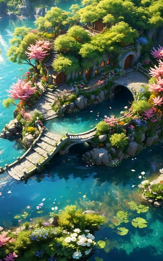 (extremely detailed CG unity 8k wallpaper),(((masterpiece))), (((best quality))), ((ultra-detailed)), (best illustration),(best shadow), ((an extremely delicate and beautiful)),dynamic angle,floating, fairyland,dynamic angle,sea of flowers,beautiful detailed garden,wind,classic,spring, (detailed light),feather, nature, (sunlight), river, forest,(((floating palace))),((the best building)),beautiful and delicate water,(painting),(sketch),(bloom),(shine),lumine_genshin,detailmaster2