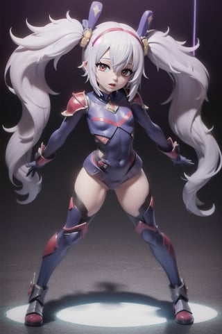 (masterpiece), best quality, expressive eyes, perfect face, (small brests), white hair, ((((blue and red eye)))), ((full body)), black and blue Dragon horns, (((((shadow outfit))))), (((battle shadow outfit))), small body, long hair, ((kid body)), (1 girl), (((futuristic city background))), (sexual pose), ((((rainbow lights details on the outfit)))), ((green details)), ((yellow details)), shadow, black silhouette, shadow of,aura of shadows, ((Blue details)), ((red details)), ((black armored shadow outfit))