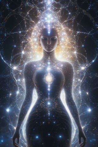 divine woman, celestial goddess, cinematic photo of an ethereal neural network organism