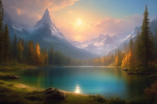 (wallpaper:1.2) ,best quality ,fantasy world, (elven wizard house:1.3) , fabulous coniferous forest near a clear mountain lake, magic, richness of colors, (ultra-quality light, masterpiece, wallpaper, ultra-detailed, panoramic photo: 1.3) , style of Ivan Aivazovsky,EpicLand,greg rutkowski,Looking at the sky,Movie Still