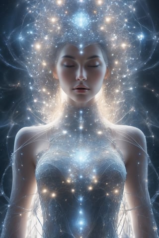 divine woman, celestial goddess, cinematic photo of an ethereal neural network organism