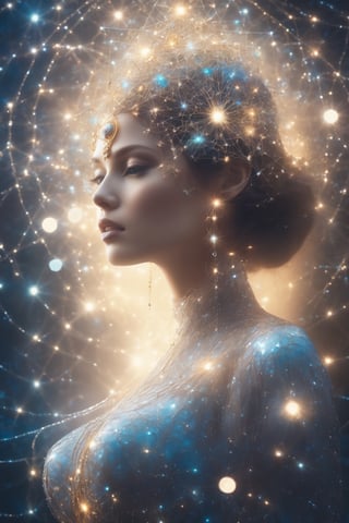 divine woman, celestial goddess, cinematic photo of an ethereal neural network organism