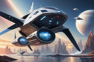 Diseño los planos de una nave madre espacial con apariencia de una mantarraya marina con las alas en forma de delta hacia abajo de metal, plástico, su diseño tiene hermosas y delineadas alas delta curvadas hacia abajo de una manera futurista de 12K, diseño futurista al estilo de star wars y star trek y andromeda ascent,cyborg style