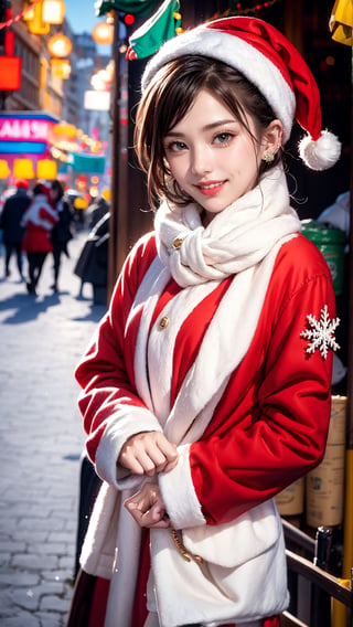 A little match seller in a Christmas costume surrounded by beautiful snowflakes,Snowflake