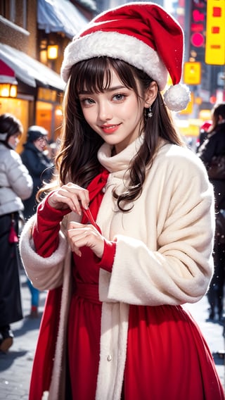 A little match seller in a Christmas costume surrounded by beautiful snowflakes,Snowflake