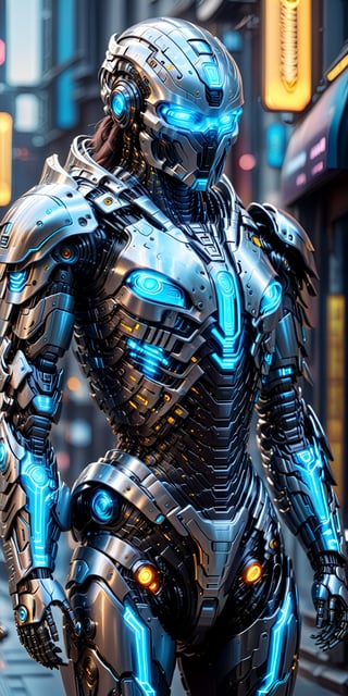 A Hi-Tech cyberpunk style biometric glowing Hi-Tech armour, super smooth and shiny Hi-Tech glowing armour, fantasy style. Cybernetic robotic Hi-Tech glowing armour 