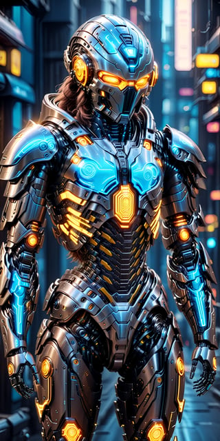 A Hi-Tech cyberpunk style biometric glowing Hi-Tech armour, super smooth and shiny Hi-Tech glowing armour, fantasy style. Cybernetic robotic Hi-Tech glowing armour 