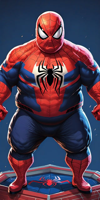 Generate a highly detailed and amusing image of Spider-Man, but with an exaggerated twist – depict Spider-Man as an extremely chubby and funny superhero. Ensure the character retains the iconic Spider-Man costume, but emphasize the humorous aspect of an unexpectedly plump superhero.