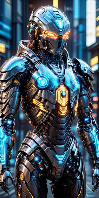 A Hi-Tech cyberpunk style biometric glowing Hi-Tech armour, super smooth and shiny Hi-Tech glowing armour, fantasy style. Cybernetic robotic Hi-Tech glowing armour 