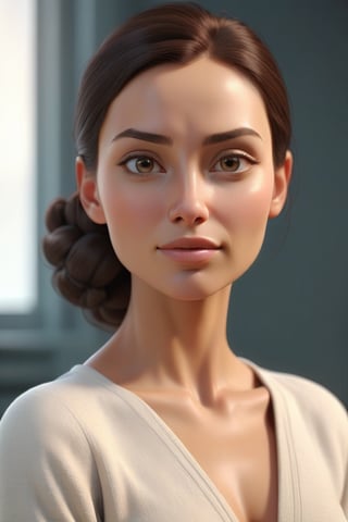 A serene woman with radiant skin, looking confidently at the camera. 3d render