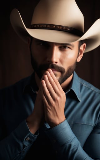 soft hands on face, beautiful side light, sexy hands, perfect hands, symmetrical hands, cowboy shot, gorgeous body, intense theatrical pose, studio texture background 