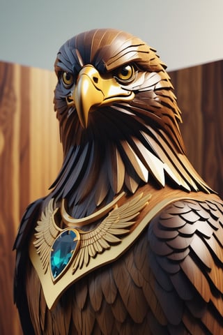 eagle, wood and gold, poster, 3d render, cinematic, vibrant, illustration