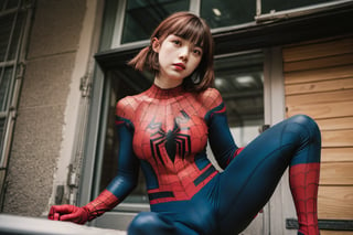 1girl,:>,(loli,13 years old),pigtails,bangs,
blunt bangs,insanely detailed, (red_hair), japanese idol,breasts, medium breasts,
Spiderman,large area Chest Spider-Man logo tattoo,Perfect body,
sexy lingerie with Spiderman prints,lips, (short_hair:1.2), pink_nails, red_nails, building, solo, new york,spider suit,camel toe,spider web print,spider web wasp waist, sleeveless,