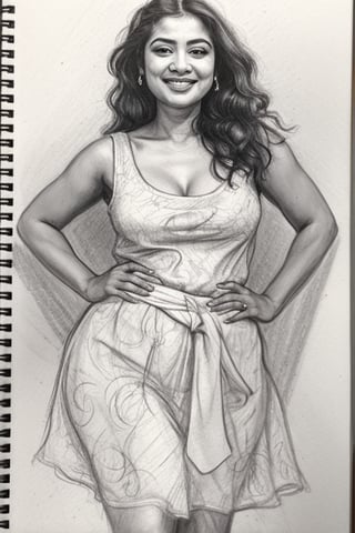 A sultry Malayali beauty, 35 years young and radiant. Charcoal art brings her to life in a portrait sketch of raw elegance. She smiles seductively, wearing only a loose shirt that drapes effortlessly from her waist. The charcoal lines are bold and expressive, capturing the high clarity and good proportions of her curvy figure. A masterpiece unfolds as the pencil sketch takes shape, revealing a stunning work of art.