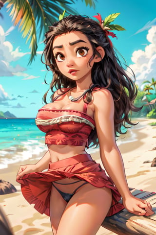 against_tree barefoot big_breasts breasts brown_eyes brown_hair clitoris dark-skinned_female dark_skin disney female john_doe moana moana_waialiki no_panties pacific_islander palm_tree petite polynesian pubic_hair pussy solo straight_hair tease teen teenage_girl teenager toes tree upskirt vulva young