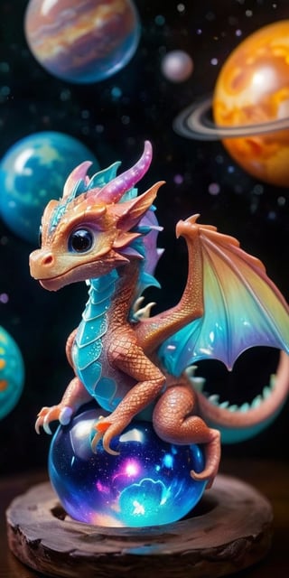 Galactic Playmate A baby dragon plays with a floating holographic projection of the solar system, swatting at the miniature planets and stars. The holographic lights cast a soft glow on its scales, making it look like a creature born of the stars themselves.