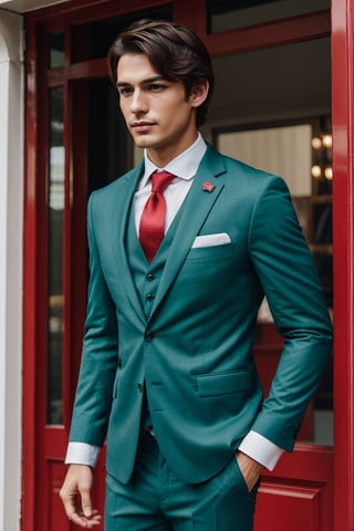 1 male, (formal suits, suit colour white  green red)( Christmas theme),Masterpiece