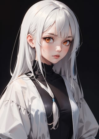 style of Tsutomu Nihei,(incredibly absurdres, (high resolution:1.18), intricate detail, (masterpiece:1.1), (highest quality:1.1), absurdres),(1girl, solo, portrait, white hair, orange eyes, long hair, detailed eyes),