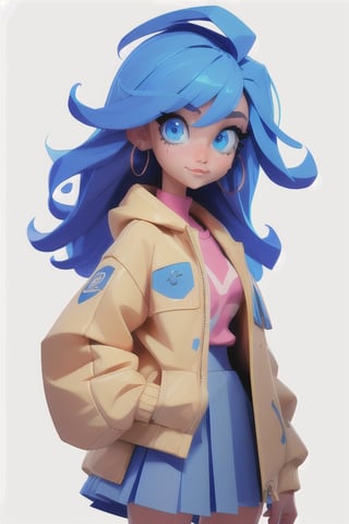 awesome lineart; human; tan skin; good anatomy; big jacket_blue 
sweatshirt; skirt; beautifull eyes; (blue eyes:1.5); (highly detailed:1.2),(detailed face:1.2), (gradients); colorful, detailed eyes; (natural lighting:1.2),(white background); drawing in a display tablet; holding her pen; revealing_clothes,exposed_pussy,semen; solo; chage eyes