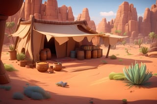 best quality, masterpiece, highres, Disney style, cartoon style, sfw, Game Scene Mood Map, Unreal Engine, Toon Rendering,  ink scenery, desert bazaar ,greg rutkowski,chibi