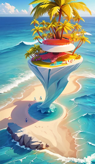 Create an imaginative and awe-inspiring artwork showcasing a futuristic beach and ocean. The beach and ocean should be highly detailed, with sleek and powerful design elements. The scene should be set in a realistic environment, such as a view landscape. Let your creativity run wild as you depict.