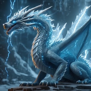 realistic, Ice Dragon, desolate, intricately detailed, artistic lightning, particles, beautiful, amazing, highly detailed, digital art, sharp focus, trending on art station,Read description,3d style