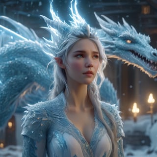 realistic, Ice Dragon, desolate, intricately detailed, artistic lightning, particles, beautiful, amazing, highly detailed, digital art, sharp focus, trending on art station,Read description,3d style,xxmix girl woman