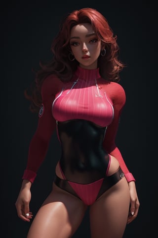 masterpiece,best quality,(photorealistic:1.4),redhead, (ultra detailed:1.3),masterpiece,unity 8k wallpaper,1girl, hot pink Bodysuit with a Mini Skirt