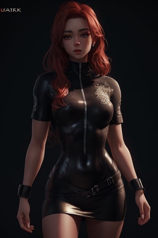 masterpiece,best quality,(photorealistic:1.4),redhead, (ultra detailed:1.3),masterpiece,unity 8k wallpaper,1girl, Bodysuit with a Mini Skirt