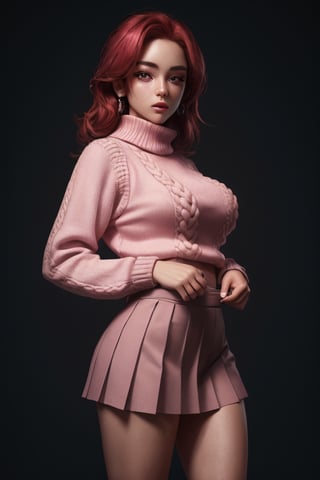 masterpiece,best quality,(photorealistic:1.4),redhead, (ultra detailed:1.3),masterpiece,unity 8k wallpaper,1girl, pale magenta-pink  Sweater Vest with a Pleated Skirt, breasts:1.2, 