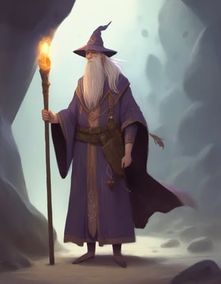 r4y, flatee, shadee, character, an old wizard, in the mines, adventuring, dungeon, labyrinth, staff of thunder, magic, spell, fantasy, long robe, elegant, detailed