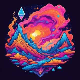 Leonardo Style,tshirt design, otherworldly energy, fantasy, whimsical nebula, ancient mountain ,captivating image, colorful, detailed, 4k, T-shirt design, streetwear design, pro vector, full design, Alchemy Smooth Upscaled Image,