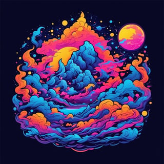 Leonardo Style,tshirt design, neon light art, in the dark of night, moonlit seas, clouds, moon, stars, colorful, detailed, 4k, T-shirt design, streetwear design, pro vector, full design, Alchemy Smooth Upscaled Image