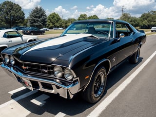 stuning masterpiece, black bold outline intricate photo of a powerful classic muscle car  chevrolet chevelle ss 1970