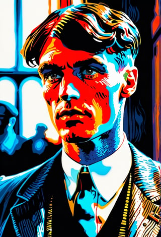 color photo of Thomas Shelby, the charismatic and ruthless leader of the Peaky Blinders 