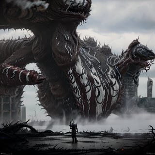 perfect mix between Carnage from Marvel and Godzilla, with Carnage's red tentacles protruding from his entire body, destroying city, blood, epic, (cataclysmic, white eyes like venom, gargantuan, taller than buildings, oversized, gigantic:1.9), absurdres, best quality, fantasy style ,(intricate details), (hyperdetailed), 8k hdr, high detailed, lot of details, high quality, soft cinematic light, dramatic atmosphere, atmospheric perspective
,RedHoodWaifu,Detailedface