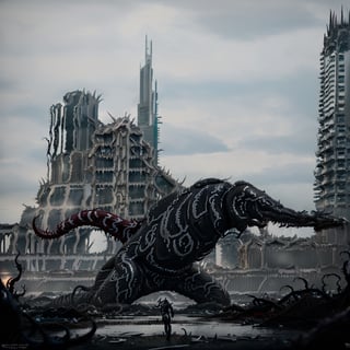 perfect mix between Carnage from Marvel and Godzilla, with Carnage's red tentacles protruding from his entire body, destroying city, blood, epic, (cataclysmic, white eyes like venom, gargantuan, taller than buildings, oversized, gigantic:1.9), absurdres, best quality, fantasy style ,(intricate details), (hyperdetailed), 8k hdr, high detailed, lot of details, high quality, soft cinematic light, dramatic atmosphere, atmospheric perspective
,RedHoodWaifu,Detailedface