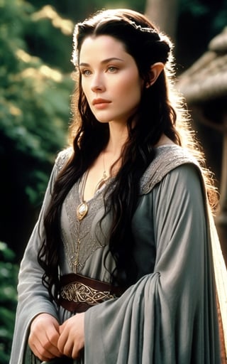 photo of arwen undomiel from Lord of the Rings, film grain, dramatic cinematic lut,realistic,character,photorealistic,Pixel art,style,ANIME 