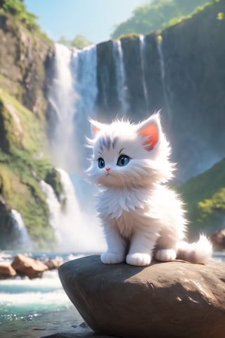 a kittens is sitting on a large rock in front of a waterfall and looking at the waterfalls, samikshavad, pinterest, Landscape, pexels, Adventure fantasy, Lost world, rayasi, picture, jigsaw puzzle, instagram, Sheela Gowda, simaura, stock photo, hurufiyya, ramanda, Tunga, screenshot, tumblr, digital rendering, Diagrammatic, Romantic fantasy, Xianxia, Ramkinkar Baij, unsplash, Figurative, sumatraism, Life, Fabulation, priysantheme, Photorealism, N. S. Harsha, nurugai, regionalism, naturalism, Deng Shiru,Xxmix_Catecat