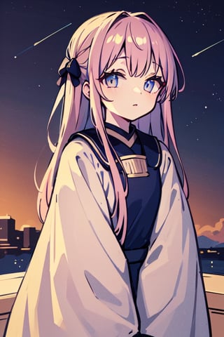 (masterpiece), (best quality), (highly detailed), 1girl, solo, greek clothes, galaxy, purple_hair, blue_hair, starry_eyes, starry_night, starry_sky, stars, star, very_long_hair, looking_at_viewer, dream, clouds, sheeps,