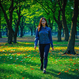 Photoultrarealistic, Dutch Angle/Tilted Shot, super close-up view of A beautiful Malay woman walking in a serene park with (((multicolour glowing luminescent flowers blooming with petals of multicolour light))). Trees sway with fallen leaves, and every detail is rendered with such precision that one cannot tell where reality ends and the fantasy begins. Fantastical, photohyperrealistic, highly detailed, hyper-realistic, with dramatic polarizing filter, sharp focus, HDR, UHD, 64K, 16mm, color graded Portra 400 film, remarkable color, ultra-realistic.
