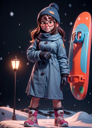 adult women, 1girl, snowboarder, alpine, beanie, goggles, snowing,3DMM,