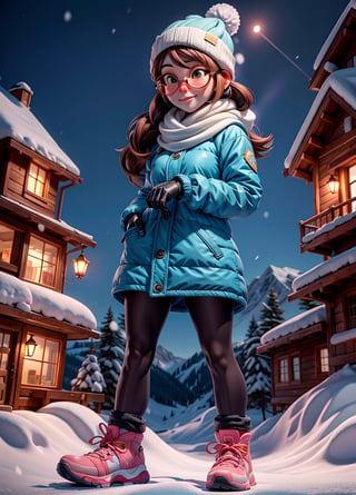 adult women, 1girl, snowboarder, alpine, beanie, goggles, snowing,3DMM,